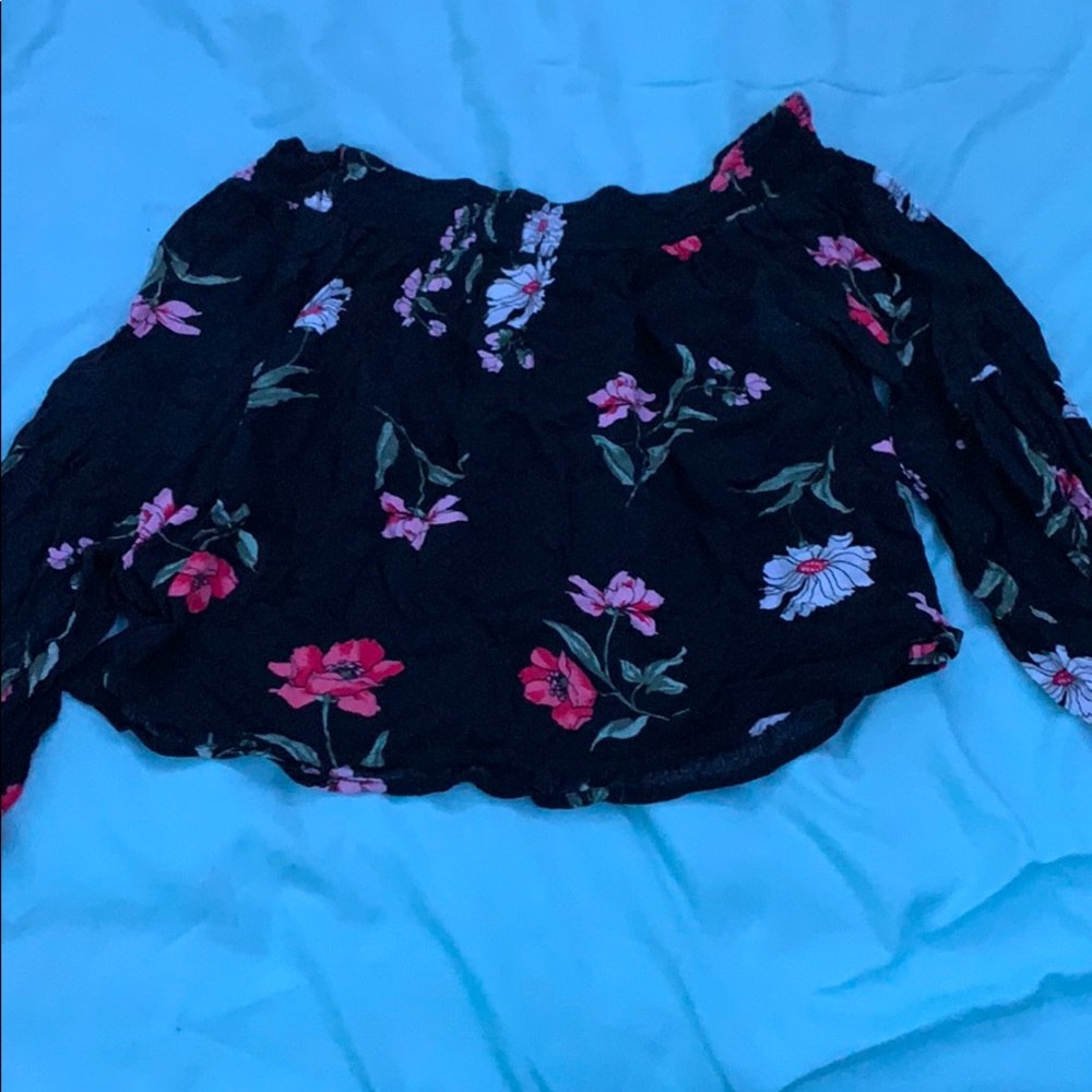 black floral off the shoulder top